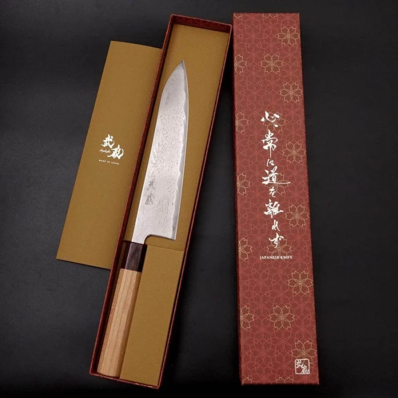 Кухненски нож Musashi - Япония - Ръчна изработка - Стомана AUS10 - никел ламинат дамаск - Chef/Gyuto 210 мм