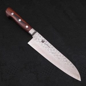 Снимка на Кухненски нож Musashi - Япония - ръчна изработка - стомана VG10 - Tsuchime Damascus - Santoku 180мм