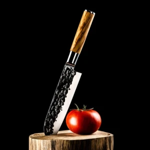 Снимка на Кухненски нож Forged - Ръчна изработка - японска стомана 440С - Холандия - Серия Olive - Santoku 18см.
