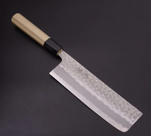 Снимка на Кухненски нож Musashi - Япония - ръчна изработка - стомана Aogami-super - ламинат дамаск Nakiri 165 мм