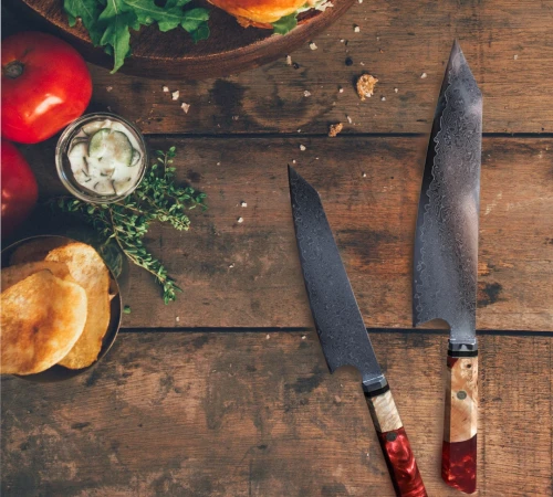 Снимка на Комплект ножове - Kiritsuke - ламинат дамаск и дръжка от дърво и епоксидна смола CB 100077