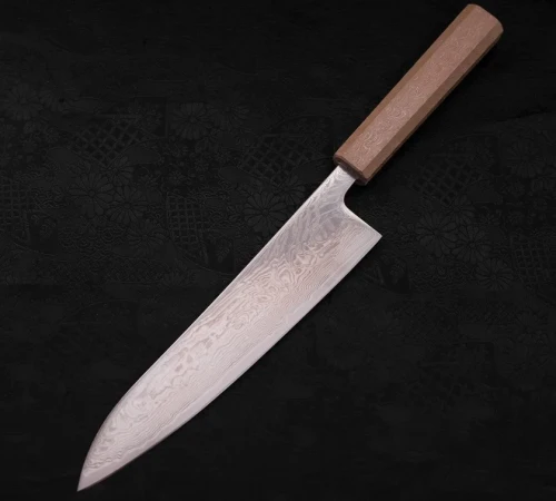 Снимка на Японски нож Musashi SLD Nickel Damascus 210 мм с Urushi дръжка H524-4