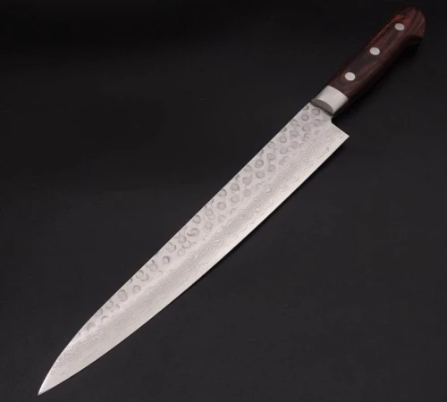 Снимка на Кухненски нож Musashi - Япония - ръчна изработка - стомана VG10 - Tsuchime Damascus - Sujihiki 240мм