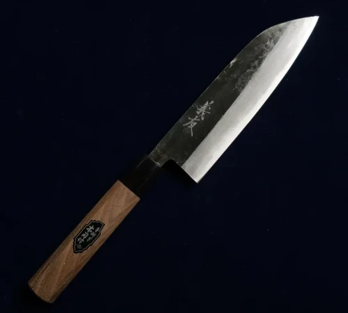 Снимка на Японски кухненски нож Morihei - ръчнo изкован от стомана Blue steel #2 - Santoku 180мм