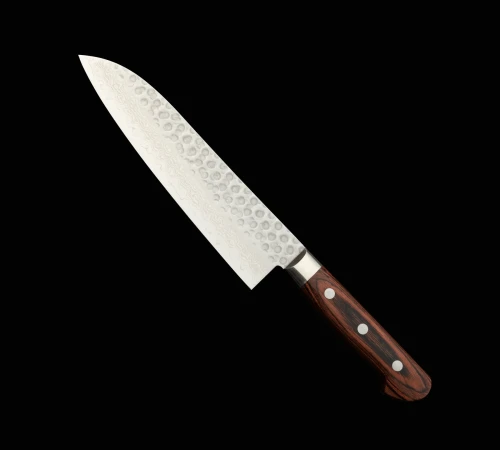 Снимка на Японски кухненски нож - ръчна изработка - стомана VG10 - Tsuchime Damascus - Santoku 180мм