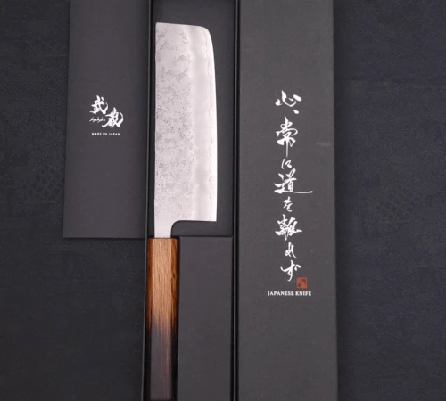 Снимка на Кухненски нож Musashi - Япония - ръчна изработка - Silver steel - ламинат дамаск Nakiri 165 мм - H095