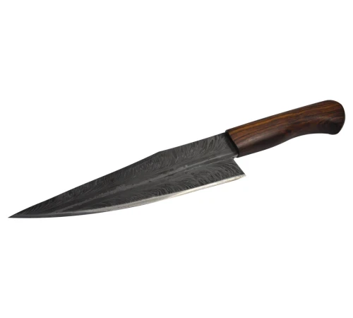 Снимка на Кухненски нож ръчно изкован от дамаска стомана  - Feather Damascus - CB 100127